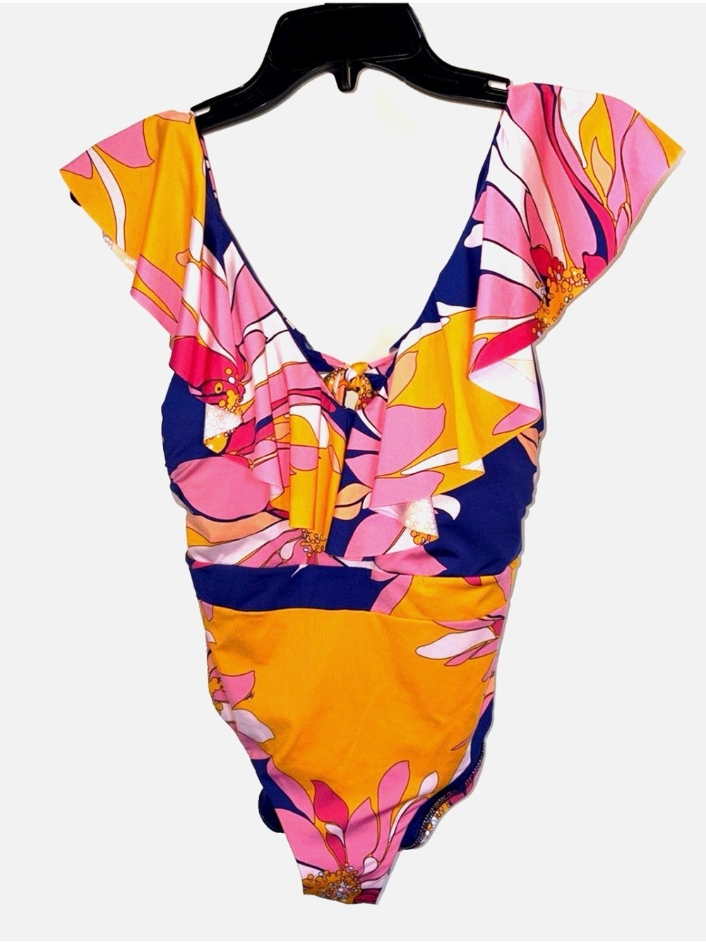 Trina Turk Breeze Ruffle Plunge One Piece Swimsuit Size 6 Floral Resort Swim
